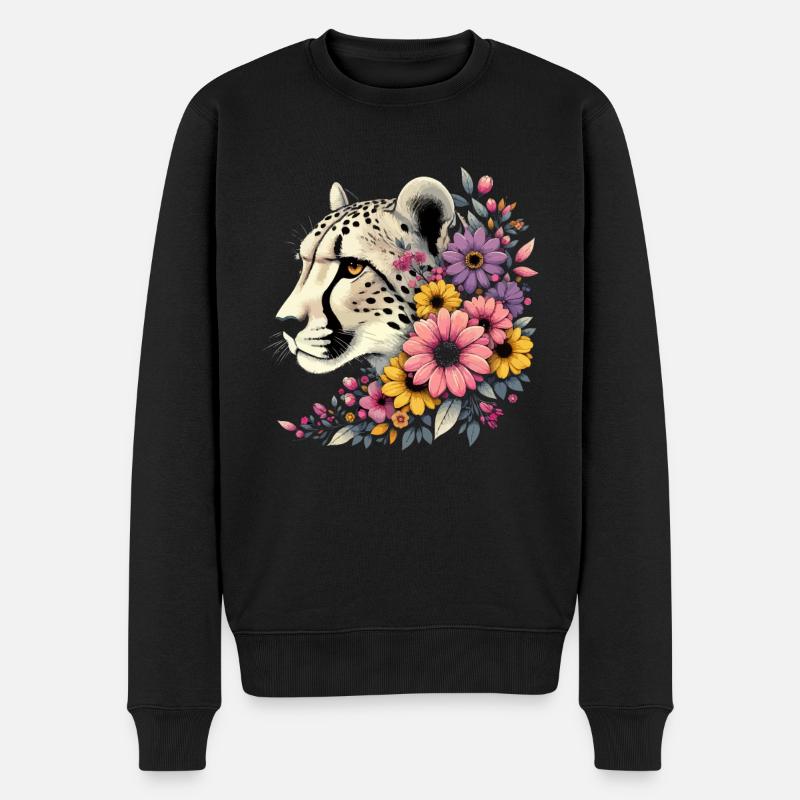 Cheetah Gepard Blumen - Männer Premium Bio Pullover - Schwarz