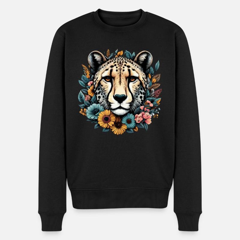 Cheetah Gepard Blumen - Männer Premium Bio Pullover - Schwarz