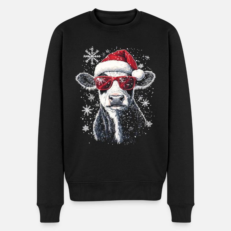 Lustig Weihnachten Motiv Mit Cooler Kuh - Männer Premium Bio Pullover - Schwarz