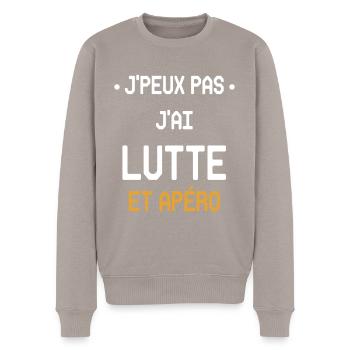 I can't I struggled and aperitif - Men's Premium Organic Jumper - taupe - Front - Nico (187cm)