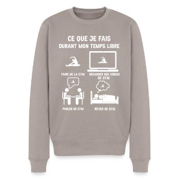 temps libre gym humour - Pull Premium bio Homme - taupe - Devant - Nico (187cm)