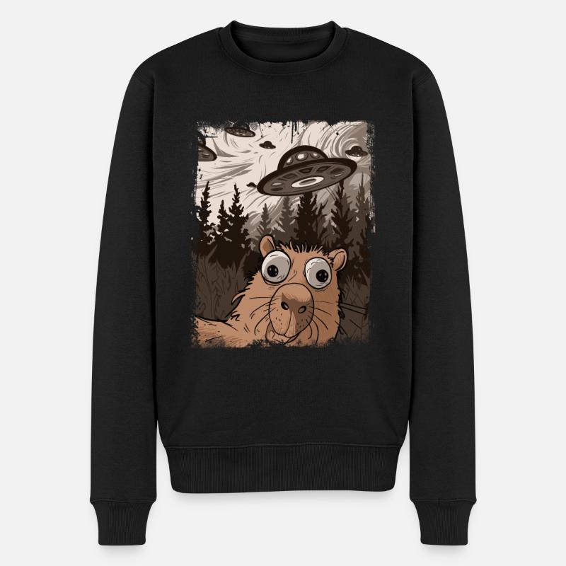 Lustige Capybara Selfie Ufo Grafik - Männer Premium Bio Pullover - Schwarz
