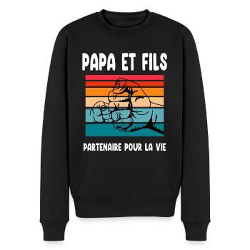 papa et fils point main vintage père fête pères - Pull Premium bio Homme - noir - Devant - Nico (187cm)