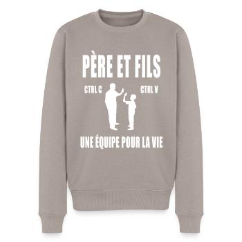 père et fils papa copier coller duo fête pères - Pull Premium bio Homme - taupe - Devant - Nico (187cm)