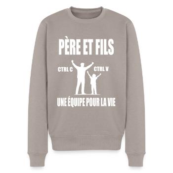 père et fils papa copier coller duo fête pères - Pull Premium bio Homme - taupe - Devant - Nico (187cm)