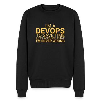 « | de temps DevOps Développement de logiciels » - Pull Premium bio Homme - noir - Devant - Nico (187cm)