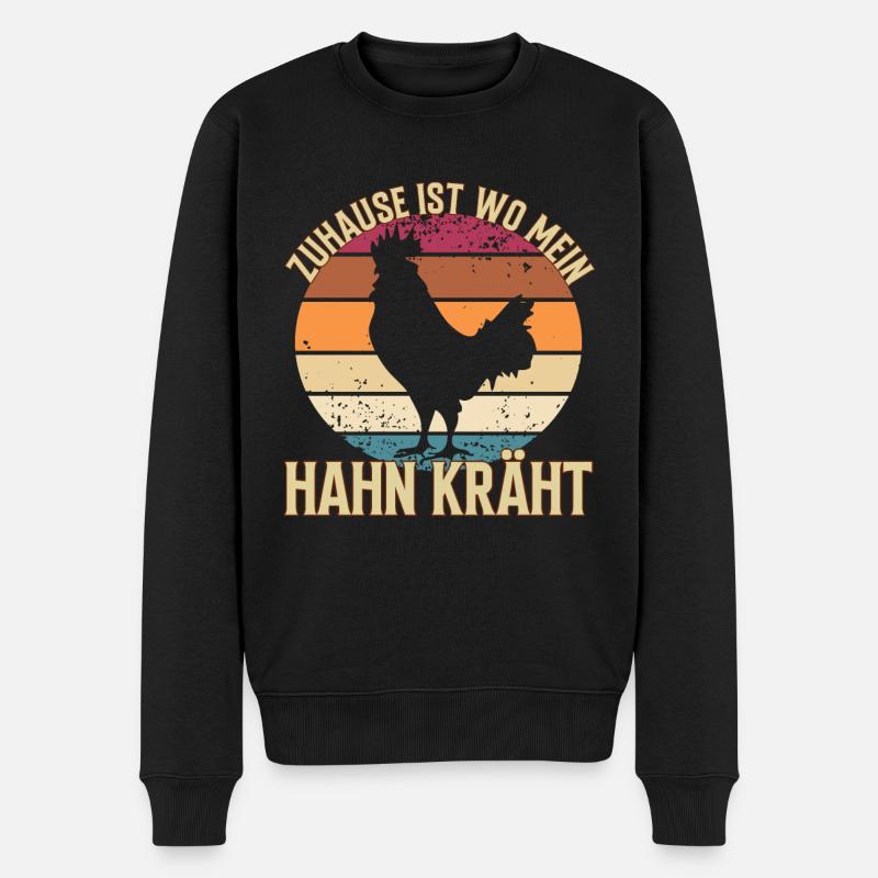 Zuhause Ist Wo Mein Hahn Kräht - Bauernhof Land - Männer Premium Bio Pullover - Schwarz