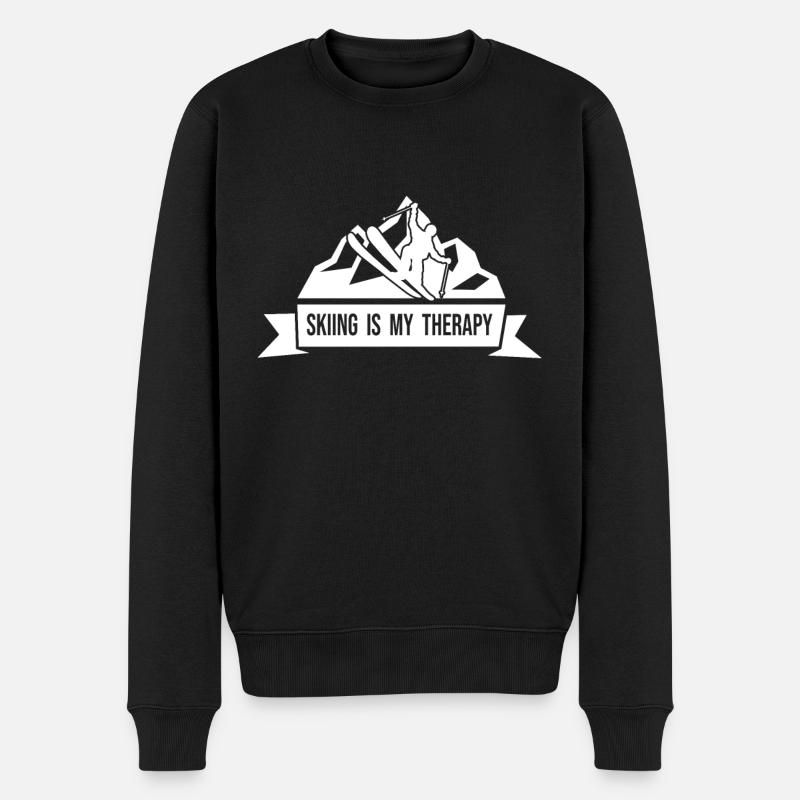 SKIING IS MY THERAPY - Skifahrer Ski Berge Winter - Männer Premium Bio Pullover - Schwarz