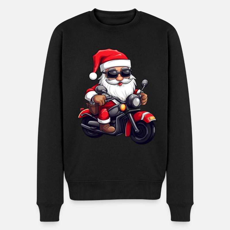 Lustiger Weihnachtsmann Gnome auf einem Motorrad - Männer Premium Bio Pullover - Schwarz