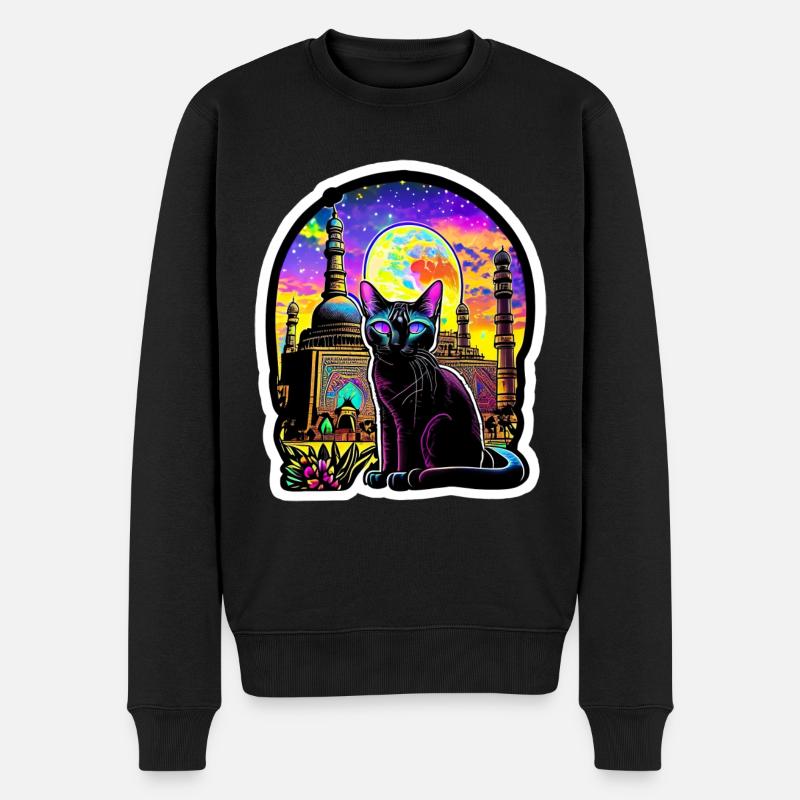 Oriental Cat Psychedelic - Männer Premium Bio Pullover - Schwarz