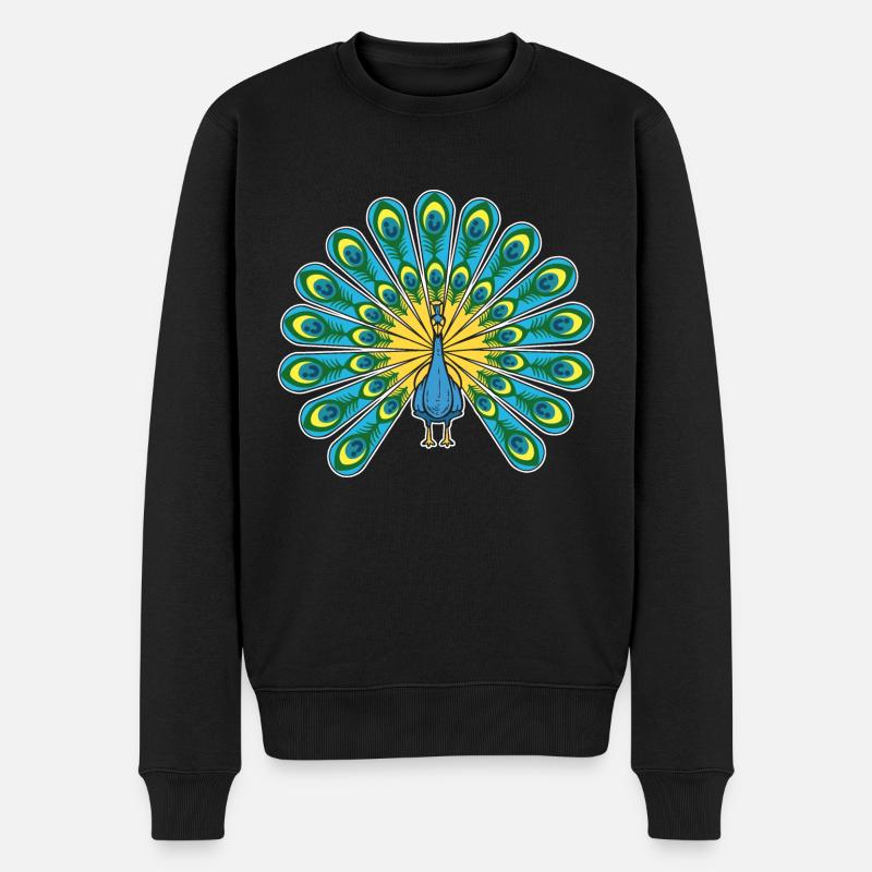 Schöner Pfau Zooarbeiter - Männer Premium Bio Pullover - Schwarz