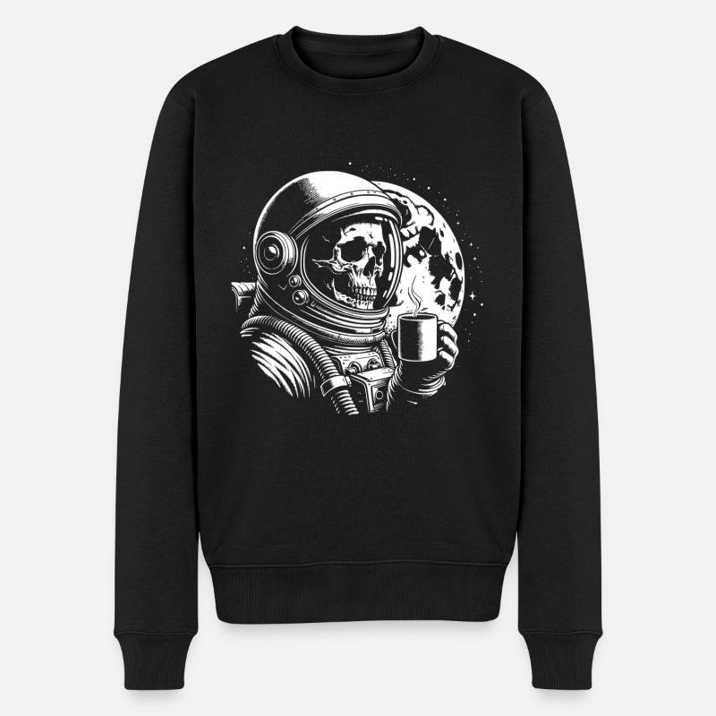 Skull mit Kaffeebecher Kaffee - Männer Premium Bio Pullover - Schwarz