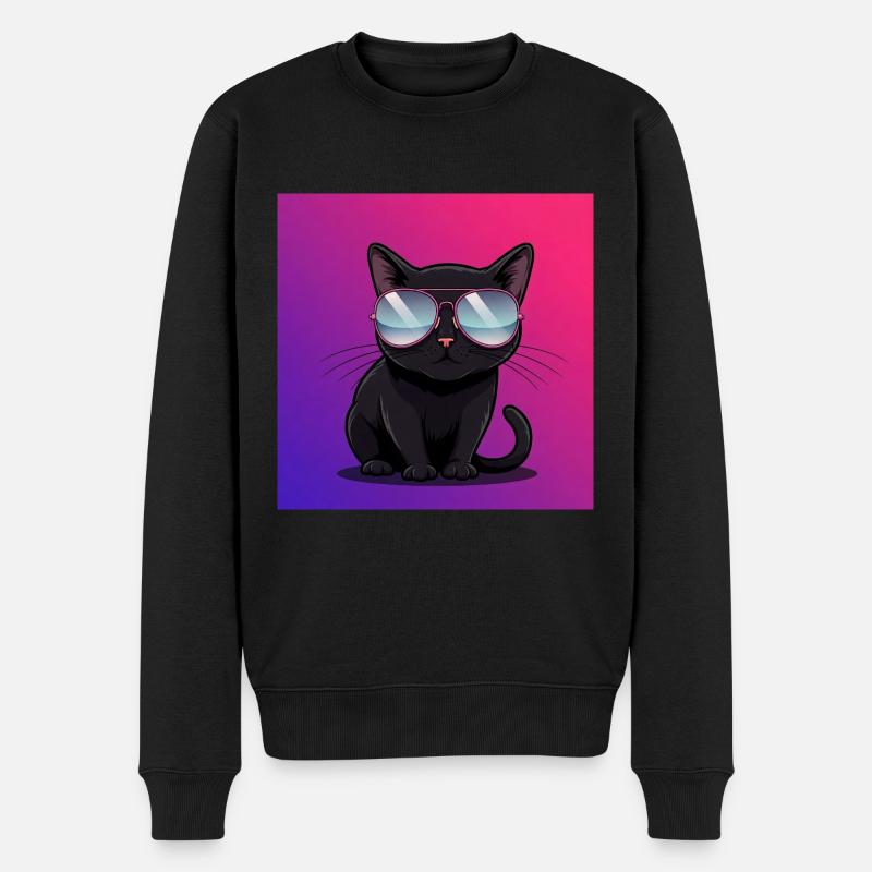 Coole Katze mit Sonnenbrille - Männer Premium Bio Pullover - Schwarz