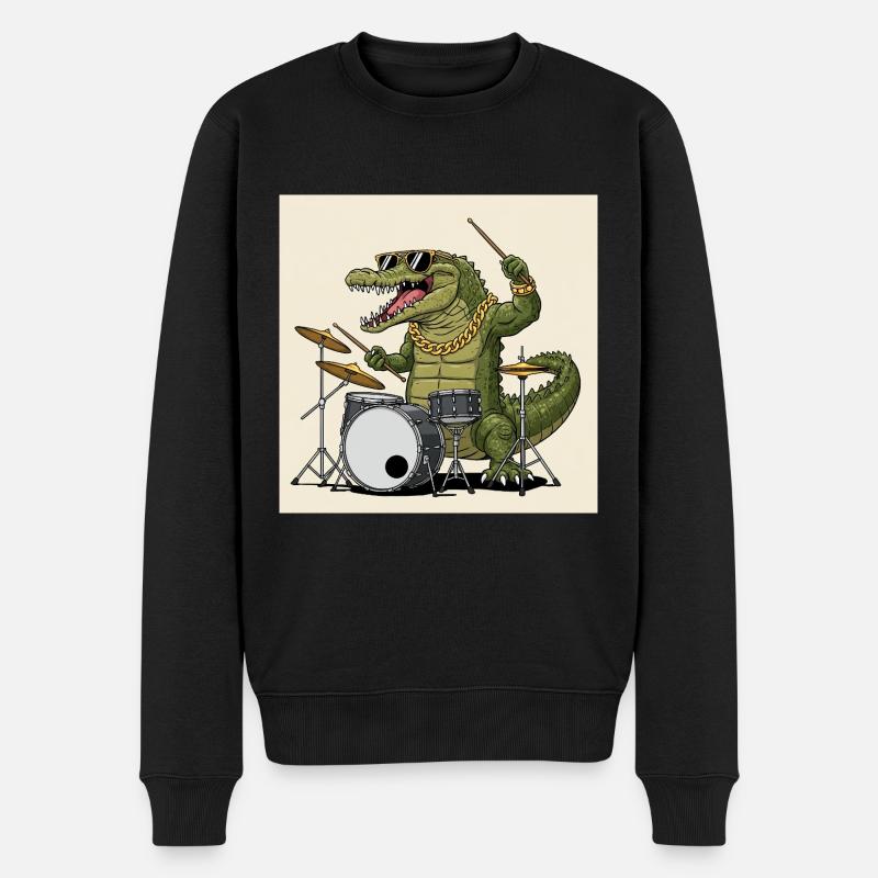 Cool crocodile with drums - Men's Premium Organic Jumper - black