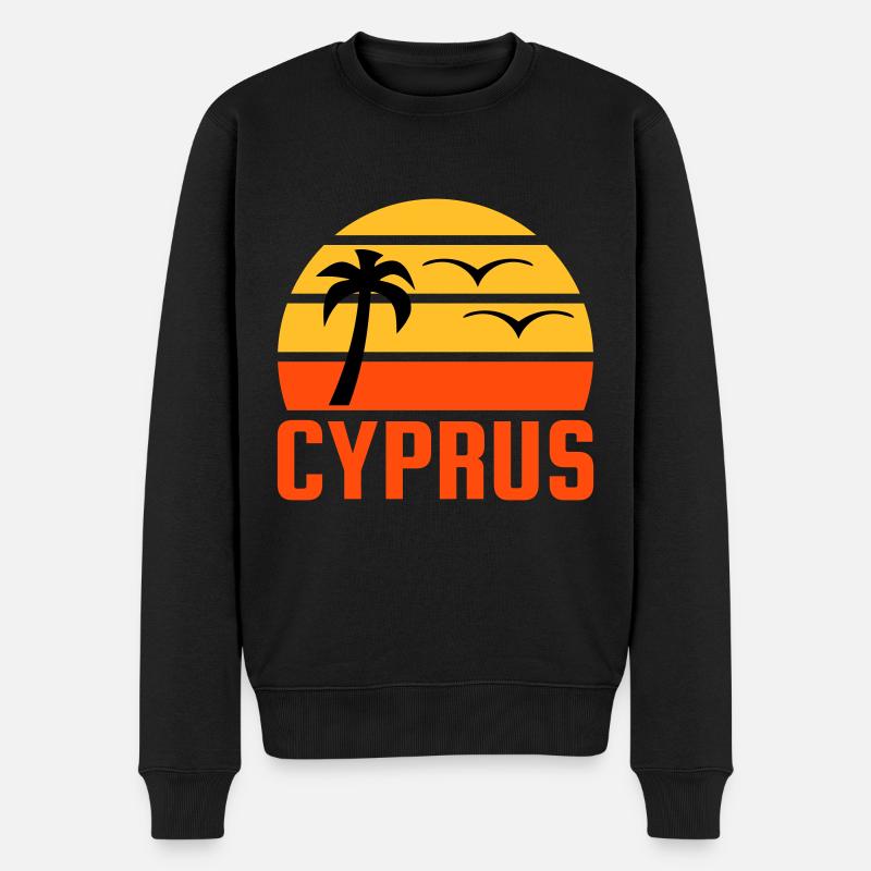Chypre (demi-soleil, palmier, deux oiseaux) - Pull Premium bio Homme - noir