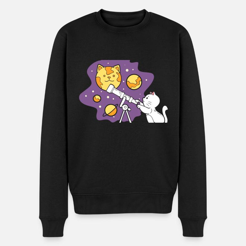 Katze mit Teleskop Kosmologe - Männer Premium Bio Pullover - Schwarz
