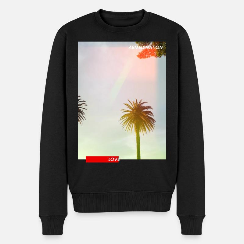 Pastellpalmen im Sonnenhimmel - Männer Premium Bio Pullover - Schwarz