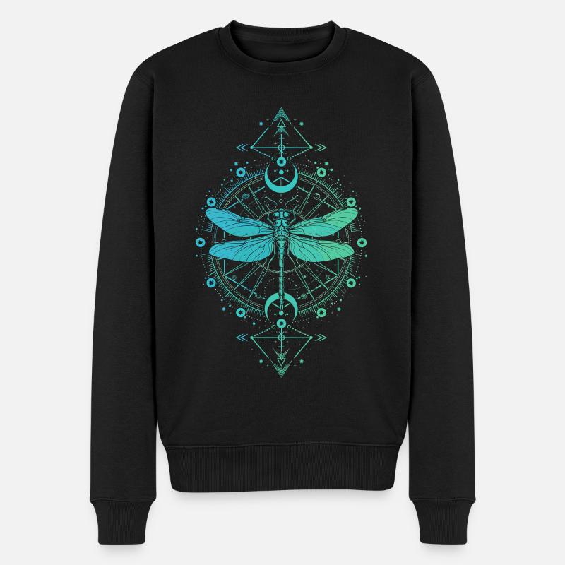 Astronomie - Libelle Mandala Türkisblau - Männer Premium Bio Pullover - Schwarz