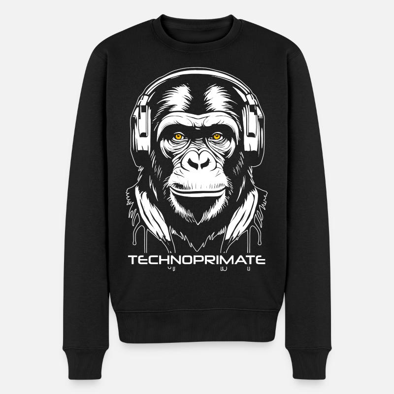 TechnoPrimate Kopfhörer Ape Art #1 Weiß - Männer Premium Bio Pullover - Schwarz