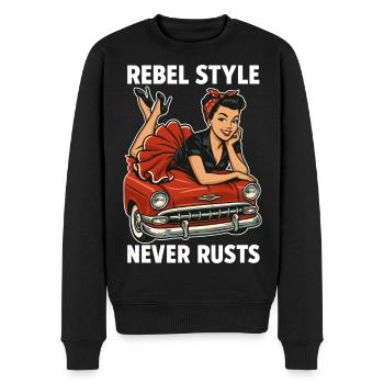 Rockabilly Pin-Up: Rebel Style Never Rusts Retro - Männer Premium Bio Pullover - Schwarz - Vorne - Nico (187cm)