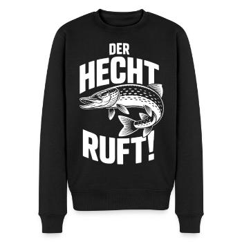 Der Hecht ruft Fischmotiv - Männer Premium Bio Pullover - Schwarz - Vorne - Nico (187cm)