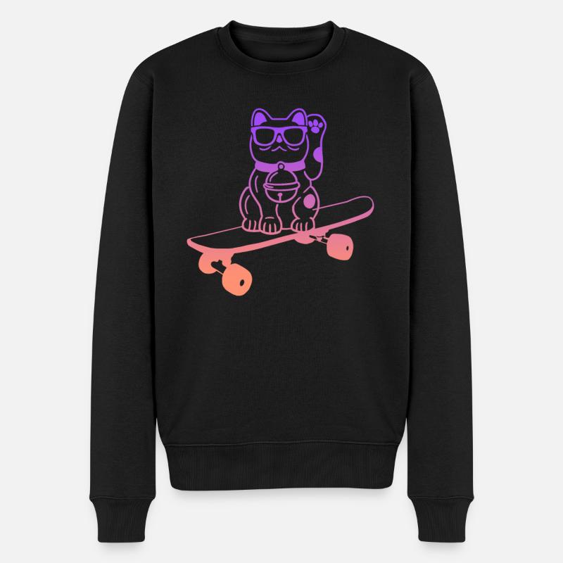 Skateboard Katze Skater Tricks Skateboarding - Männer Premium Bio Pullover - Schwarz