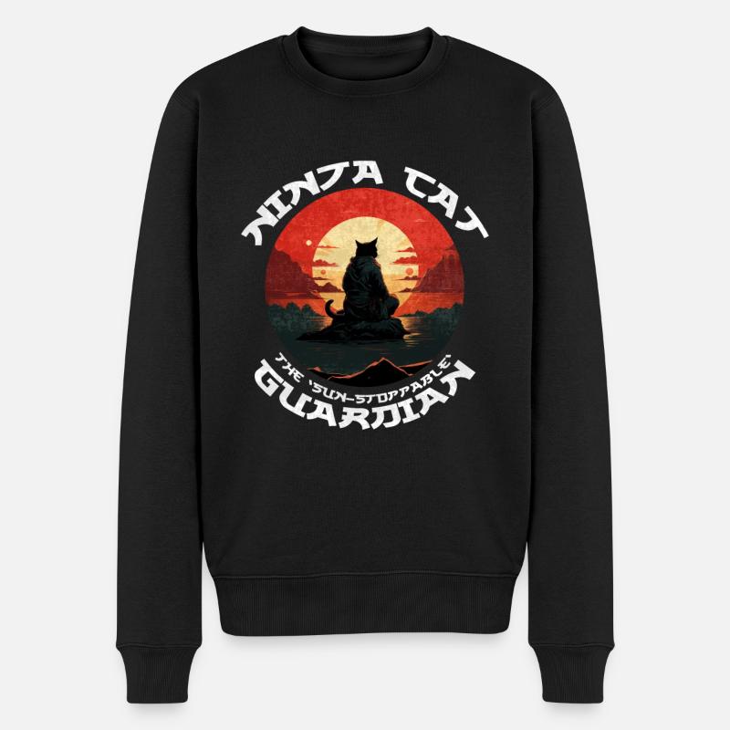 Funny Black Ninja Cat - Sunstoppable Guardian - Männer Premium Bio Pullover - Schwarz