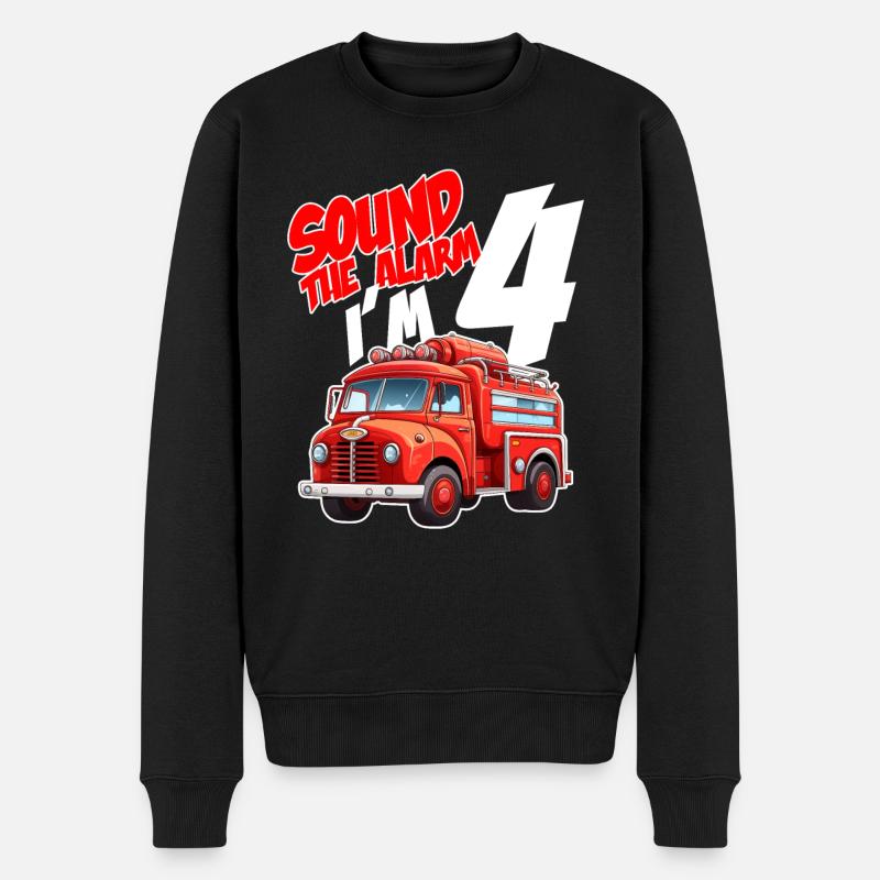 Enfants camion de pompiers 4 ans anniversaire de pompier - Pull Premium bio Homme - noir