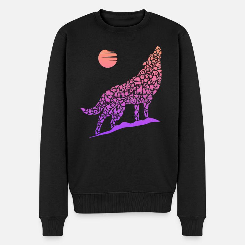 Heulender Wolf Wolfssilhouette Kinder Damen Wölfe - Männer Premium Bio Pullover - Schwarz