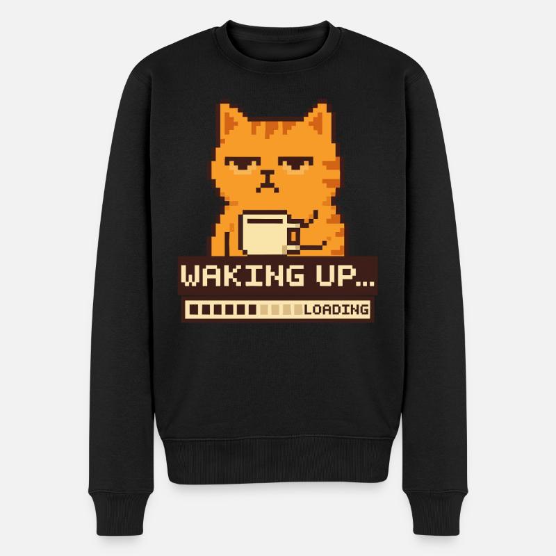 Aufwachen beim Laden – Pixel Cat Funny - Männer Premium Bio Pullover - Schwarz