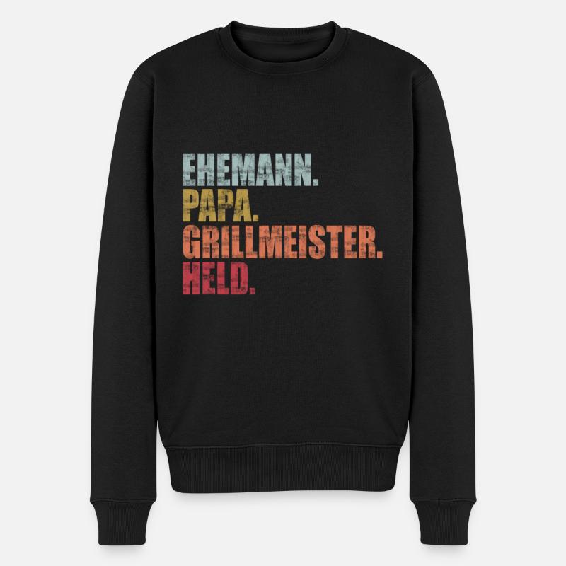 Papa der Grillmeister Geschenkidee - Männer Premium Bio Pullover - Schwarz