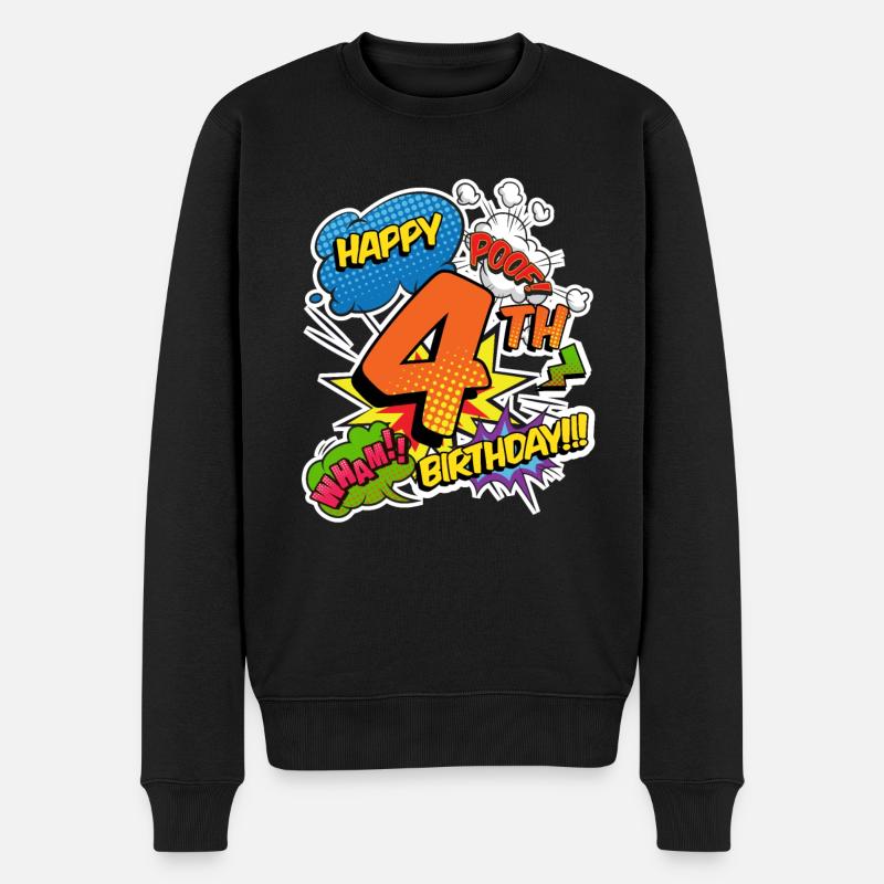 4. Geburtstag Junge Comic-Stil Superhelden - Männer Premium Bio Pullover - Schwarz