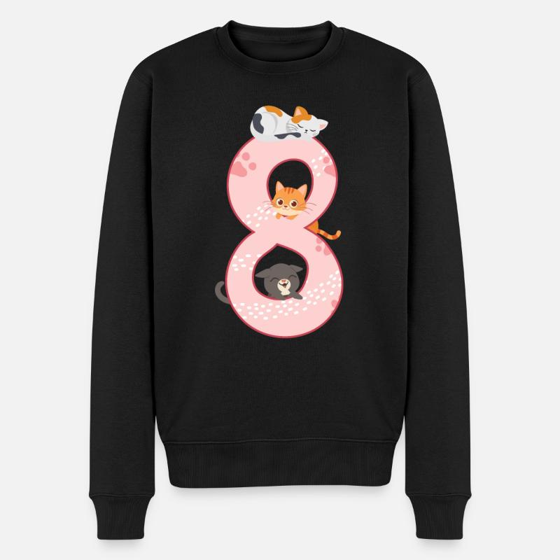 8. Geburtstag Mädchen Katze - Männer Premium Bio Pullover - Schwarz