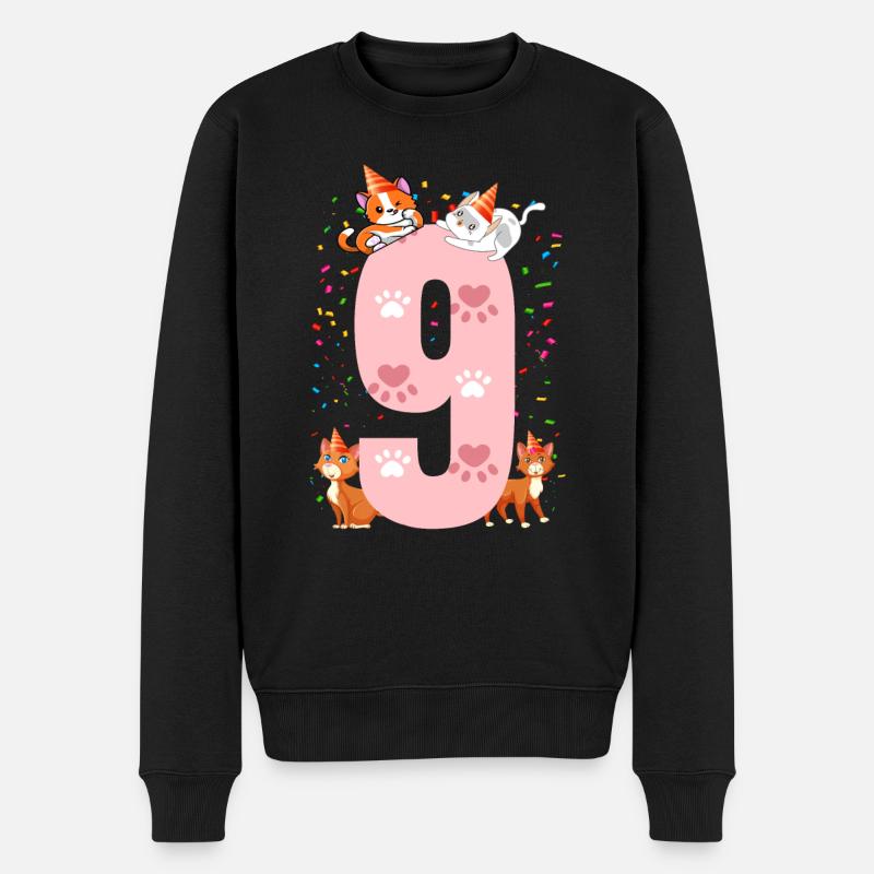 9. Katze Geburtstag Celebrant 9 Jahre Alt - Männer Premium Bio Pullover - Schwarz
