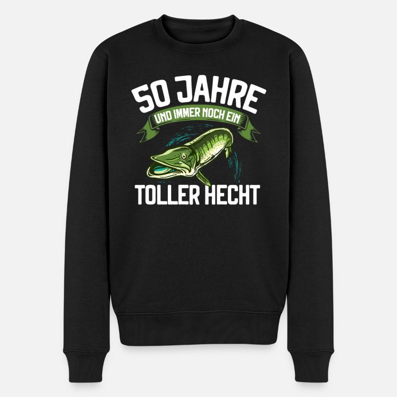 50 Jahre und immer noch ein toller Hecht Angler - Männer Premium Bio Pullover - Schwarz