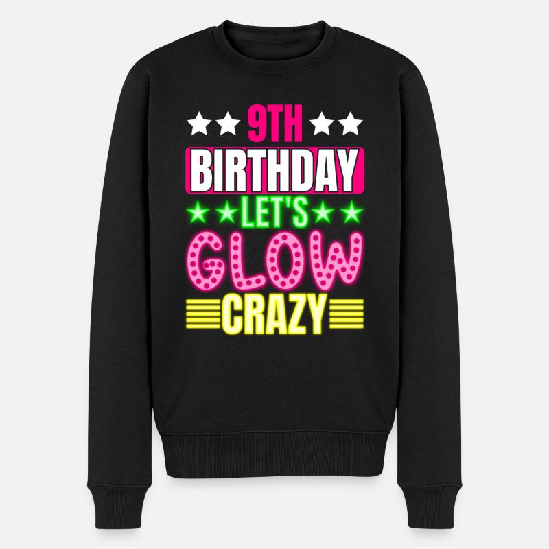 9. Geburtstag Let's Glow Crazy Buntes 9-jähriges - Männer Premium Bio Pullover - Schwarz