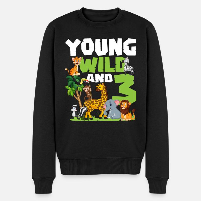 Junge Wilde Und 3 | Safari Tier Thema Geburtstag - Männer Premium Bio Pullover - Schwarz