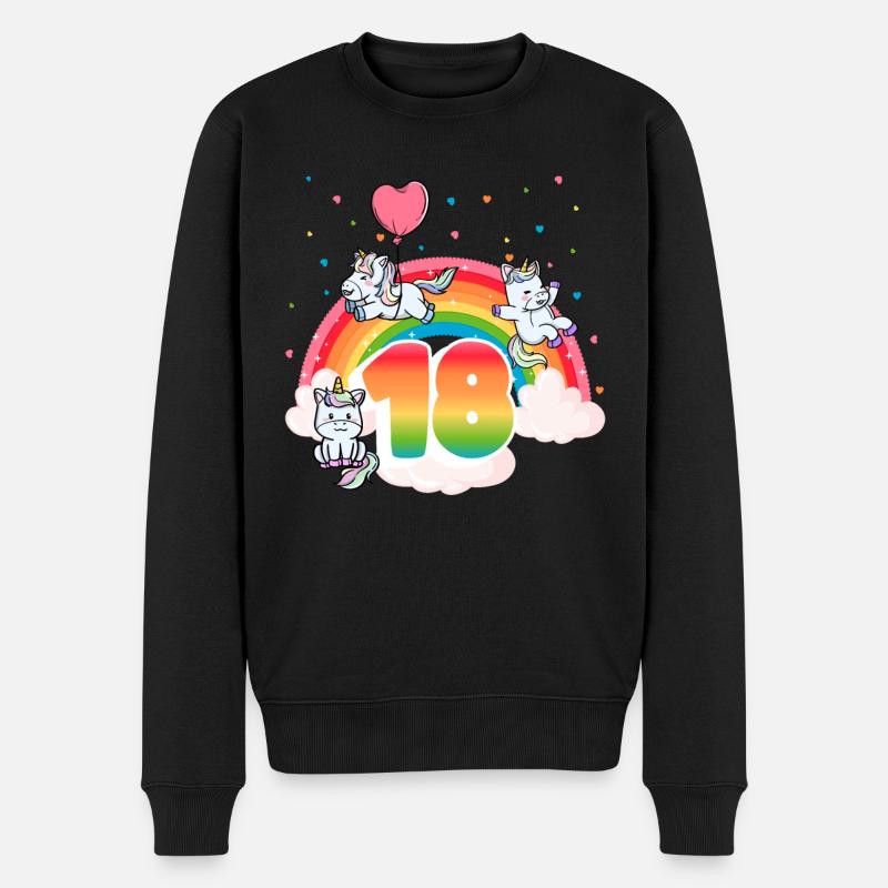 18. Geburtstag Regenbogen Einhorn Thema - Männer Premium Bio Pullover - Schwarz
