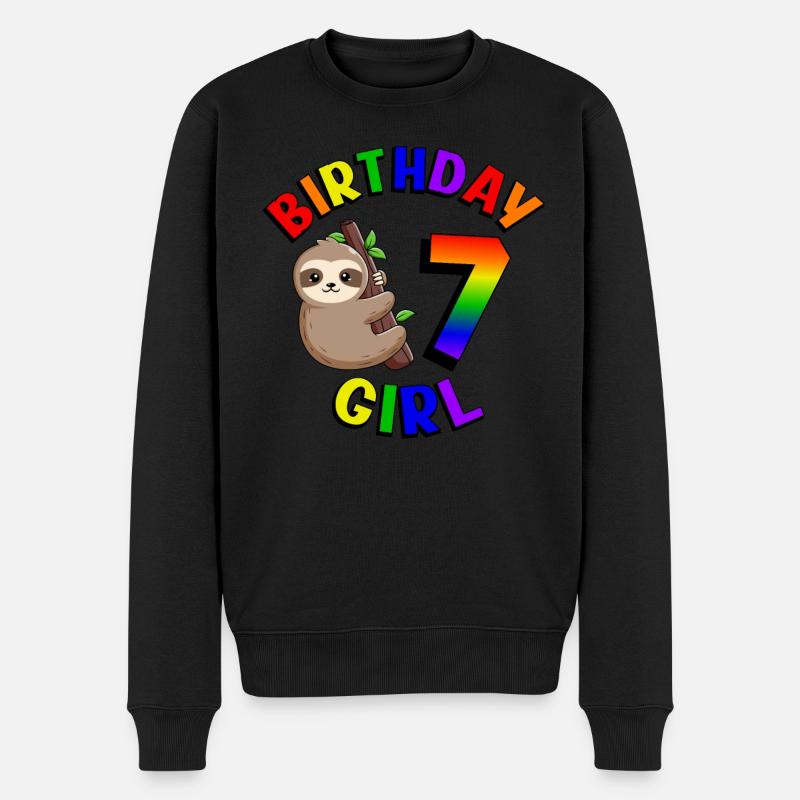 Geburtstag 7 Mädchen Niedliches Baby Faultier - Männer Premium Bio Pullover - Schwarz