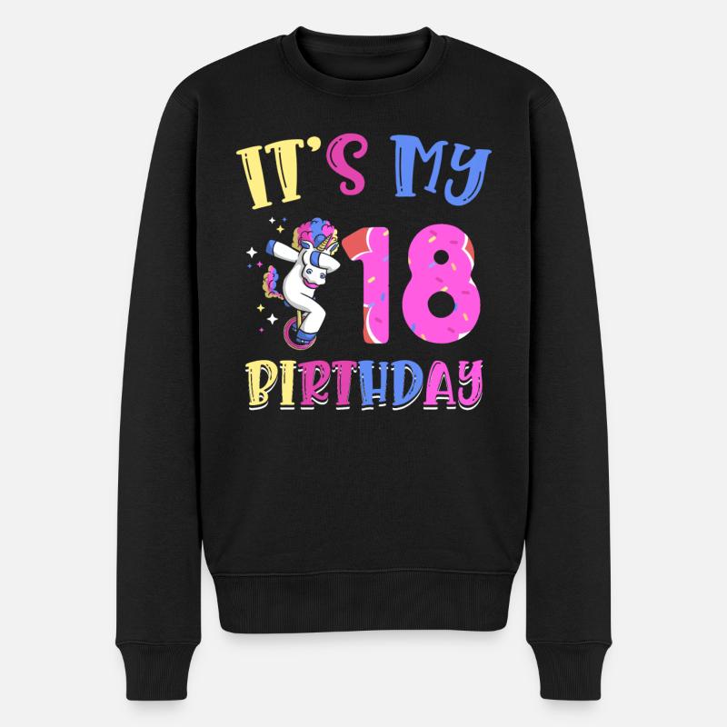 Es Ist Mein 18. Geburtstag Dabbing Unicorn Pony - Männer Premium Bio Pullover - Schwarz