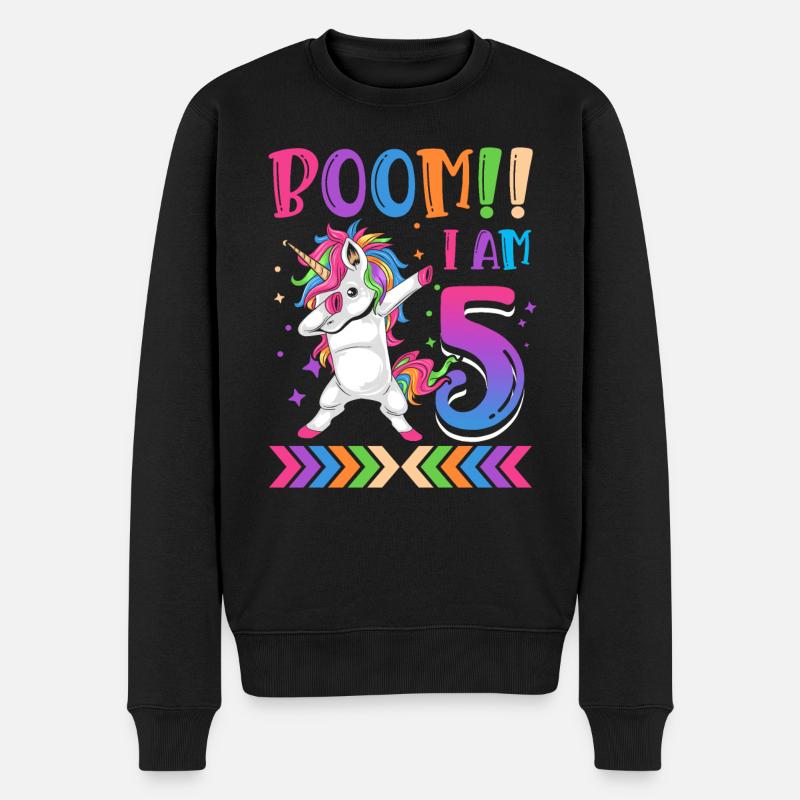 Boom!! Ich Bin 5, Buntes Lustiges Einhorn 5. - Männer Premium Bio Pullover - Schwarz