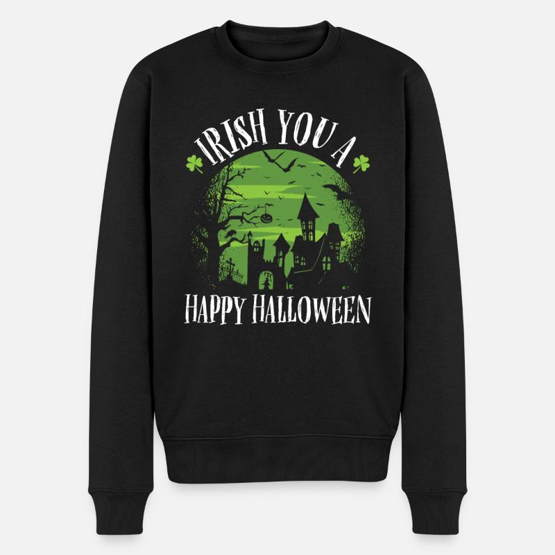 Irisch Sie Eine Glückliche Halloween Cloverleaf - Männer Premium Bio Pullover - Schwarz