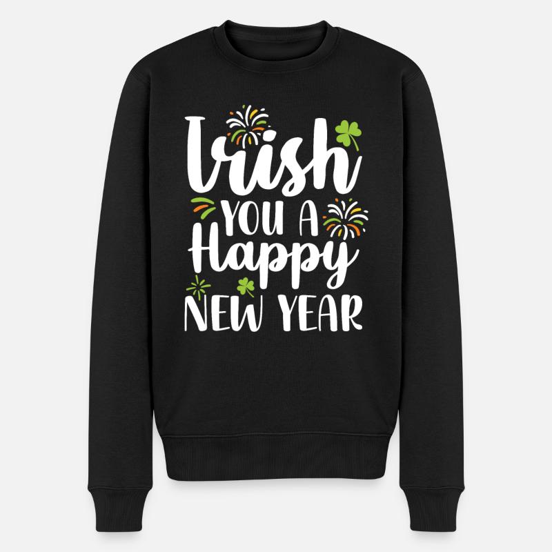 Irish You Ein Frohes Neues Jahr Grünes Kleeblatt - Männer Premium Bio Pullover - Schwarz