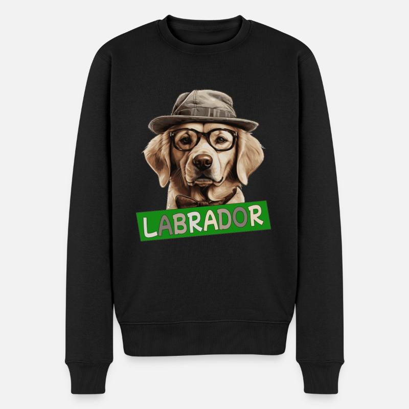 Labrador mit Hut Hundemama Hundepapa Labbi Wauwau - Männer Premium Bio Pullover - Schwarz
