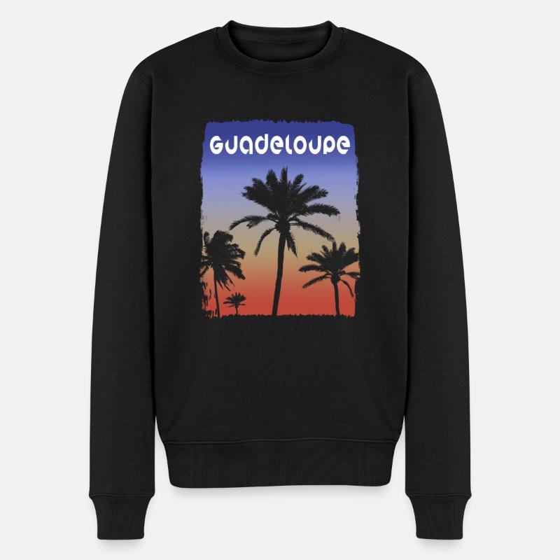 Guadeloupe Coucher De Soleil Vacances Souvenir Palmier - Pull Premium bio Homme - noir