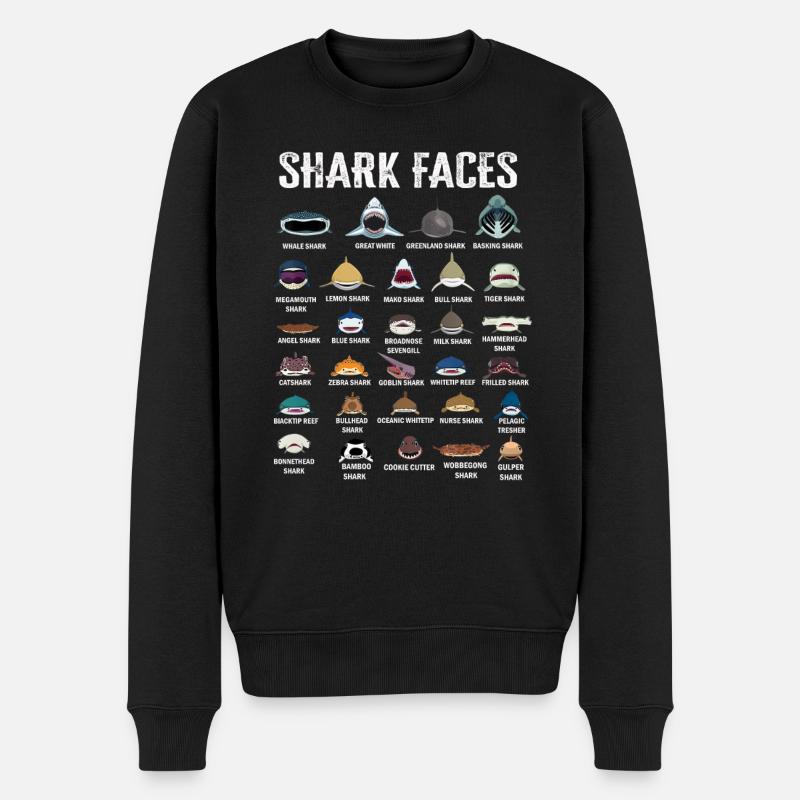 Types Of Shark Faces. Shark Face Identification - Männer Premium Bio Pullover - Schwarz