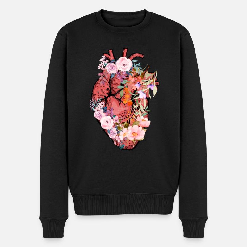 Cœur anatomique et fleurs - Pull Premium bio Homme - noir
