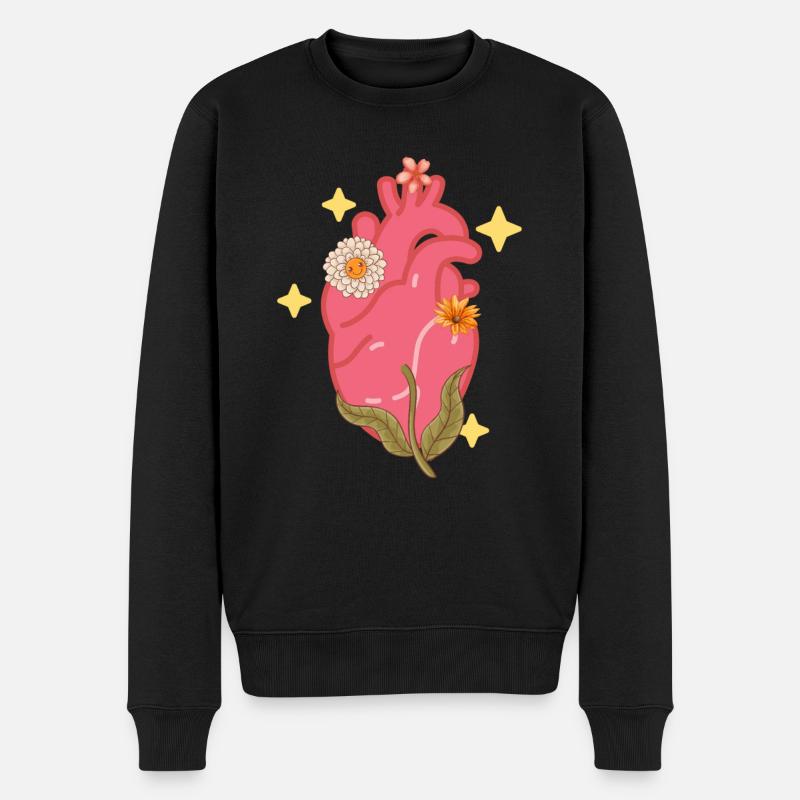 Cœur anatomique et fleurs - Pull Premium bio Homme - noir