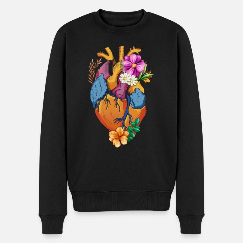 Cœur anatomique et fleurs - Pull Premium bio Homme - noir