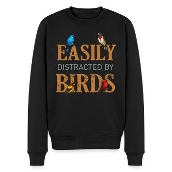 Leicht abgelenkt von Vögeln Vogelliebhaber - Männer Premium Bio Pullover - Schwarz - Vorne - Nico (187cm)